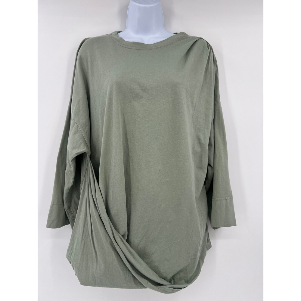 Free People FP Beach M Sage Green Draped Twist Hem Oversized Cotton Tunic Top